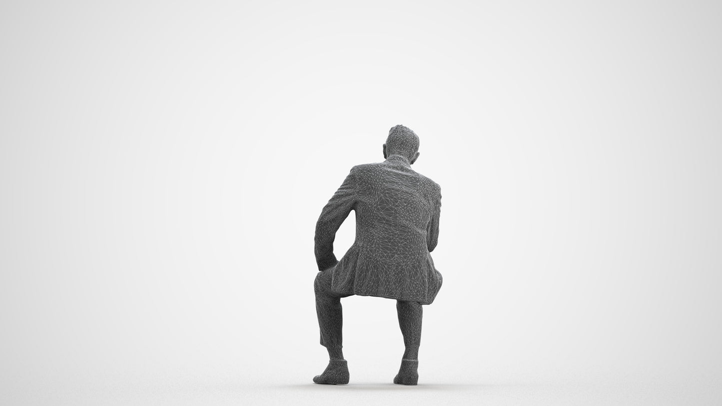3D scanned senior man business, photorealistic archviz people for Enscape and SketchUp, wireframe front view