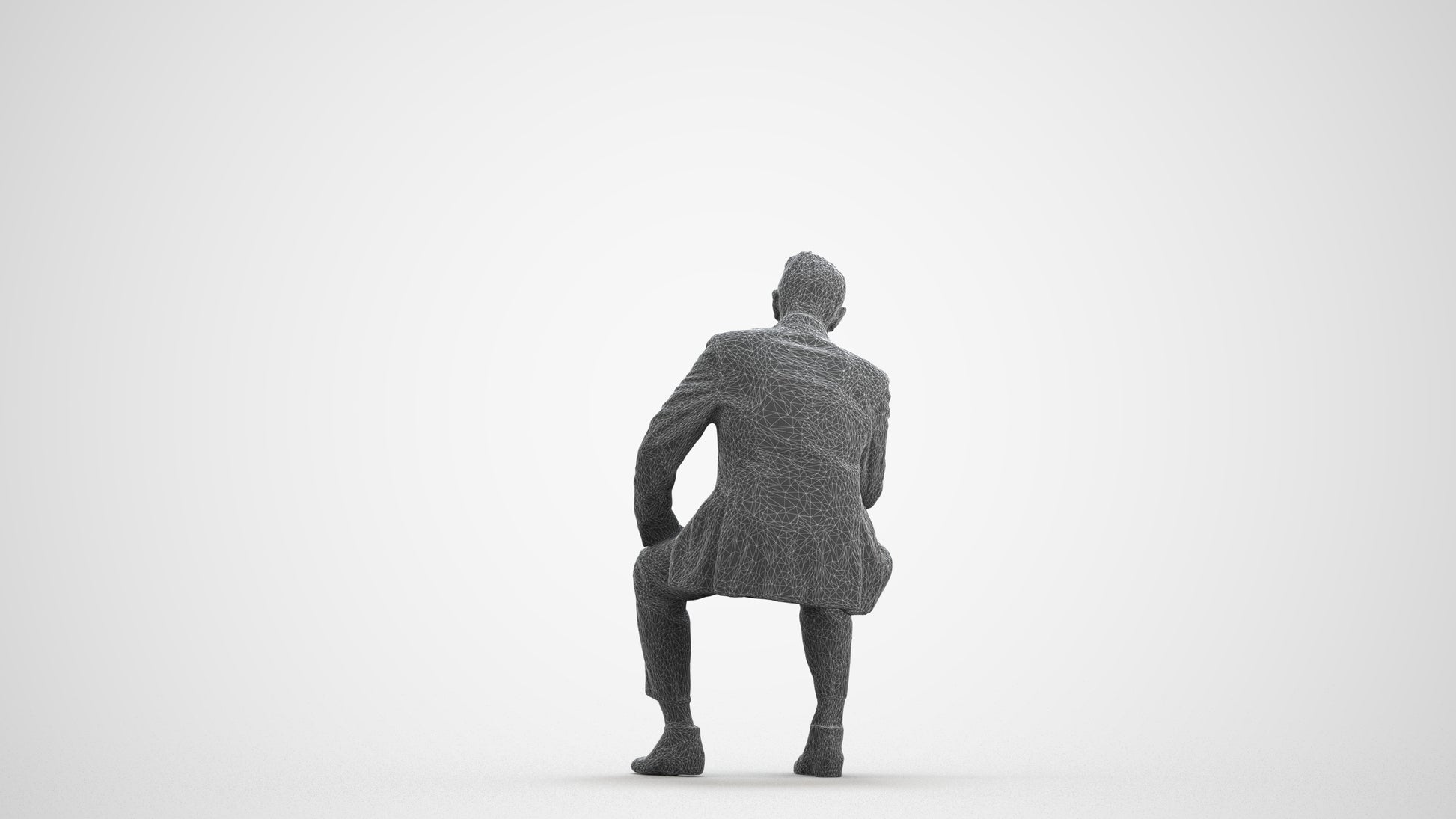 3D scanned senior man business, photorealistic archviz people for Enscape and SketchUp, wireframe front view