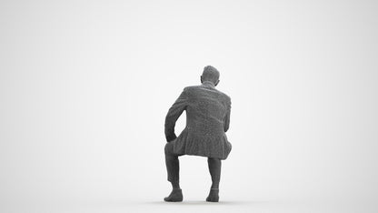 3D scanned senior man business, photorealistic archviz people for Enscape and SketchUp, wireframe front view