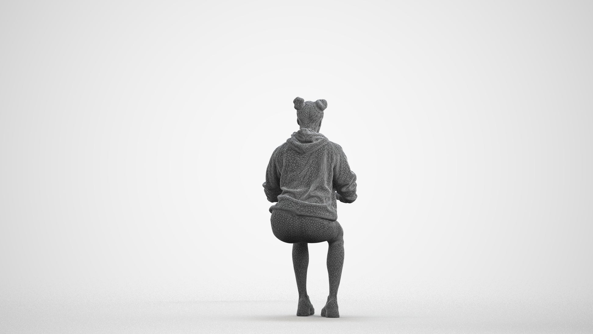 scanned 3D woman casual sitting, photogrammetry people for Enscape and V-Ray, wireframe front view