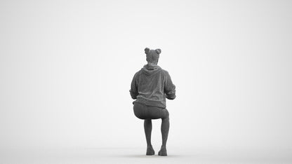 scanned 3D woman casual sitting, photogrammetry people for Enscape and V-Ray, wireframe front view