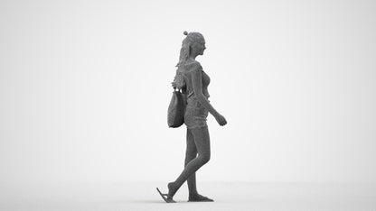 realistic 3D people girl casual walking, render-ready for V-Ray and Corona, FBX OBJ, wireframe side view