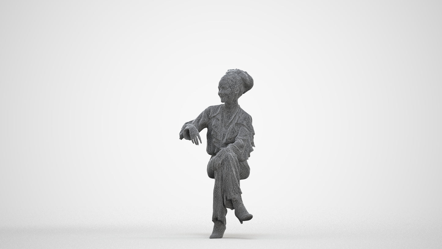 realistic 3D people woman casual sitting, render-ready for V-Ray and Corona, FBX OBJ, three-quarter front view render