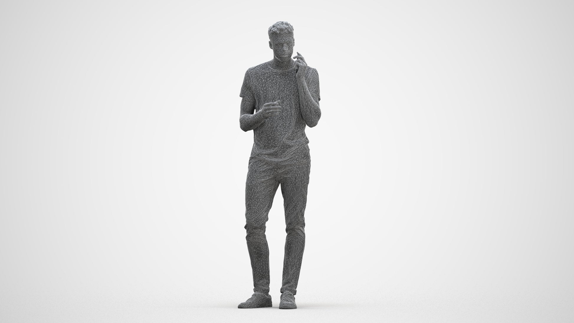 3D people model man casual standing, scanned human for 3ds Max rendering, three-quarter front view render