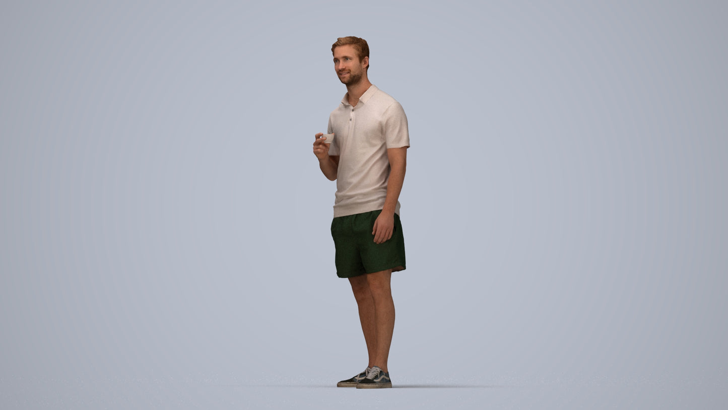 scanned 3D man casual standing, photogrammetry people for Enscape and V-Ray, top-down view render