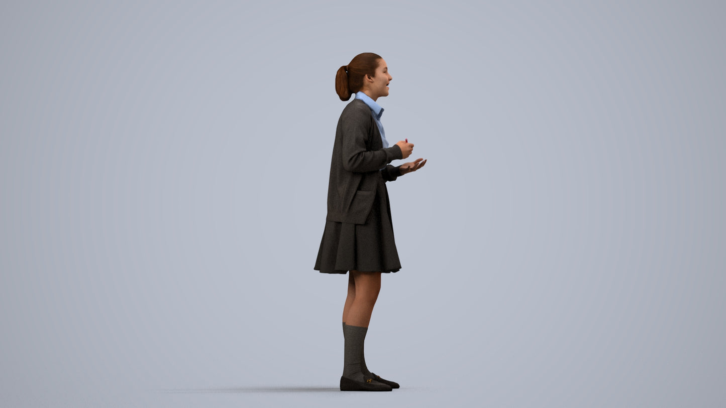 realistic 3D human girl kids, archviz people FBX OBJ for Blender, side view render