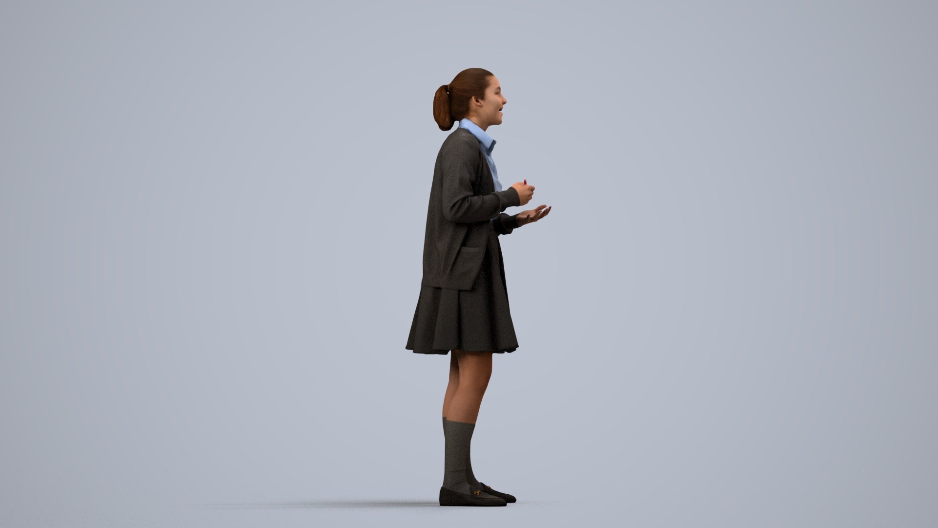 realistic 3D human girl kids, archviz people FBX OBJ for Blender, side view render