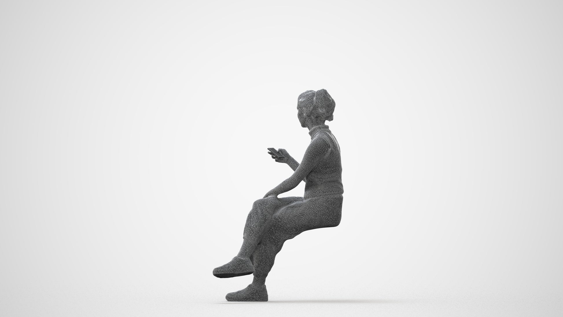 photogrammetry 3D woman casual sitting, realistic human model archviz FBX, square thumbnail