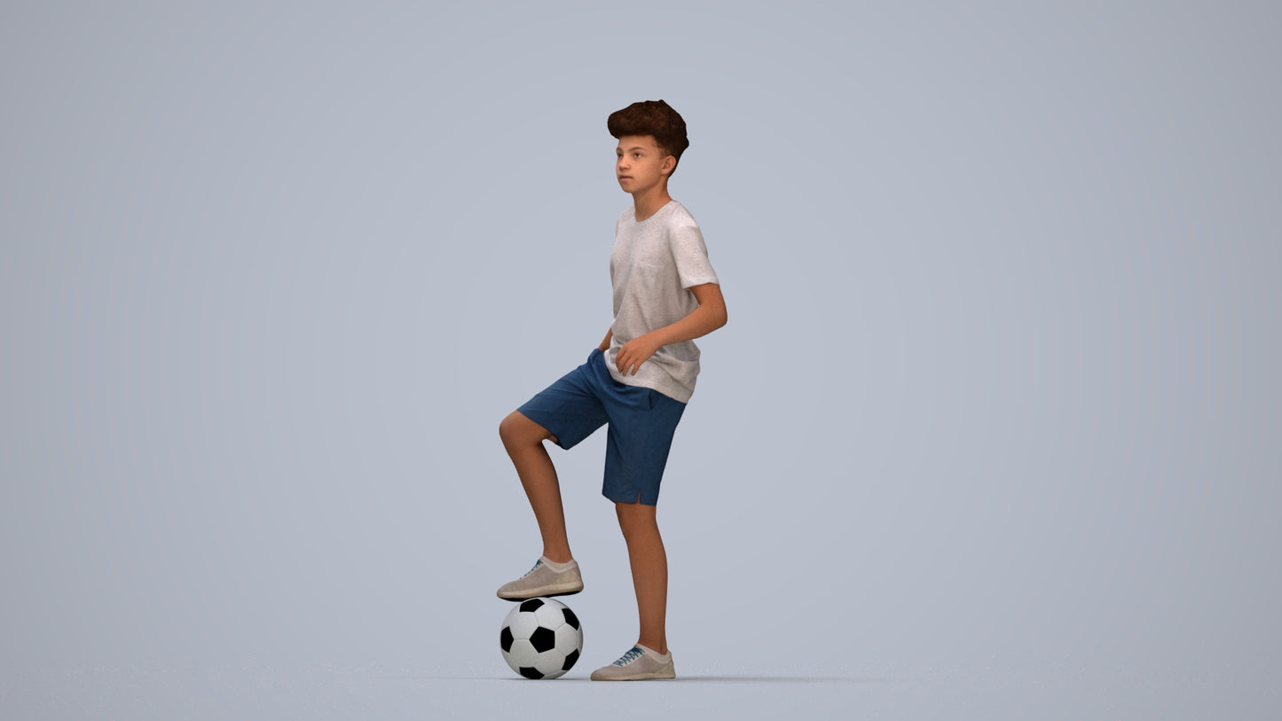 photogrammetry 3D boy casual kids, realistic human model archviz FBX, top-down view render