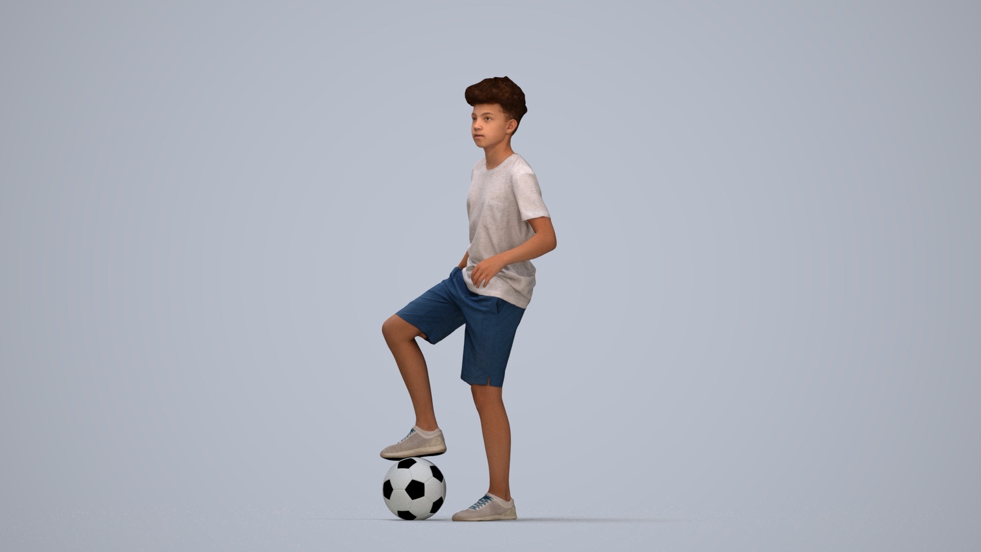 photogrammetry 3D boy casual kids, realistic human model archviz FBX, top-down view render