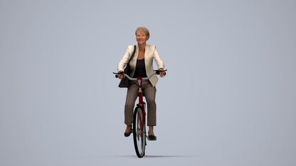realistic 3D people senior woman business cycling, render-ready for V-Ray and Corona, FBX OBJ, top-down view render