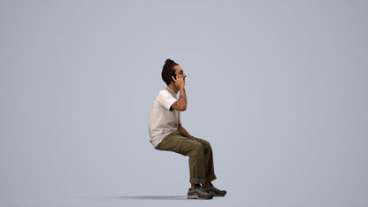 3D people model man casual sitting, scanned human for 3ds Max rendering, side view render