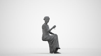 photogrammetry 3D woman casual sitting, realistic human model archviz FBX, wireframe side view
