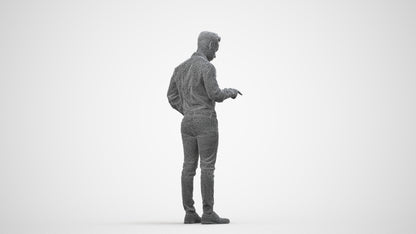 realistic 3D man business standing, scanned archviz people for Blender and 3ds Max, wireframe side view