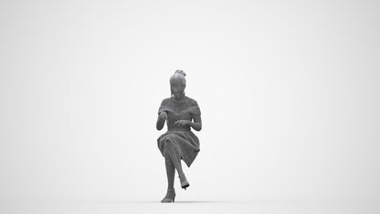 3D human model woman formal sitting, photogrammetry scanned person for archviz, wireframe back view