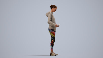 3D scanned woman standing sport, photorealistic archviz people for Enscape and SketchUp, side view render