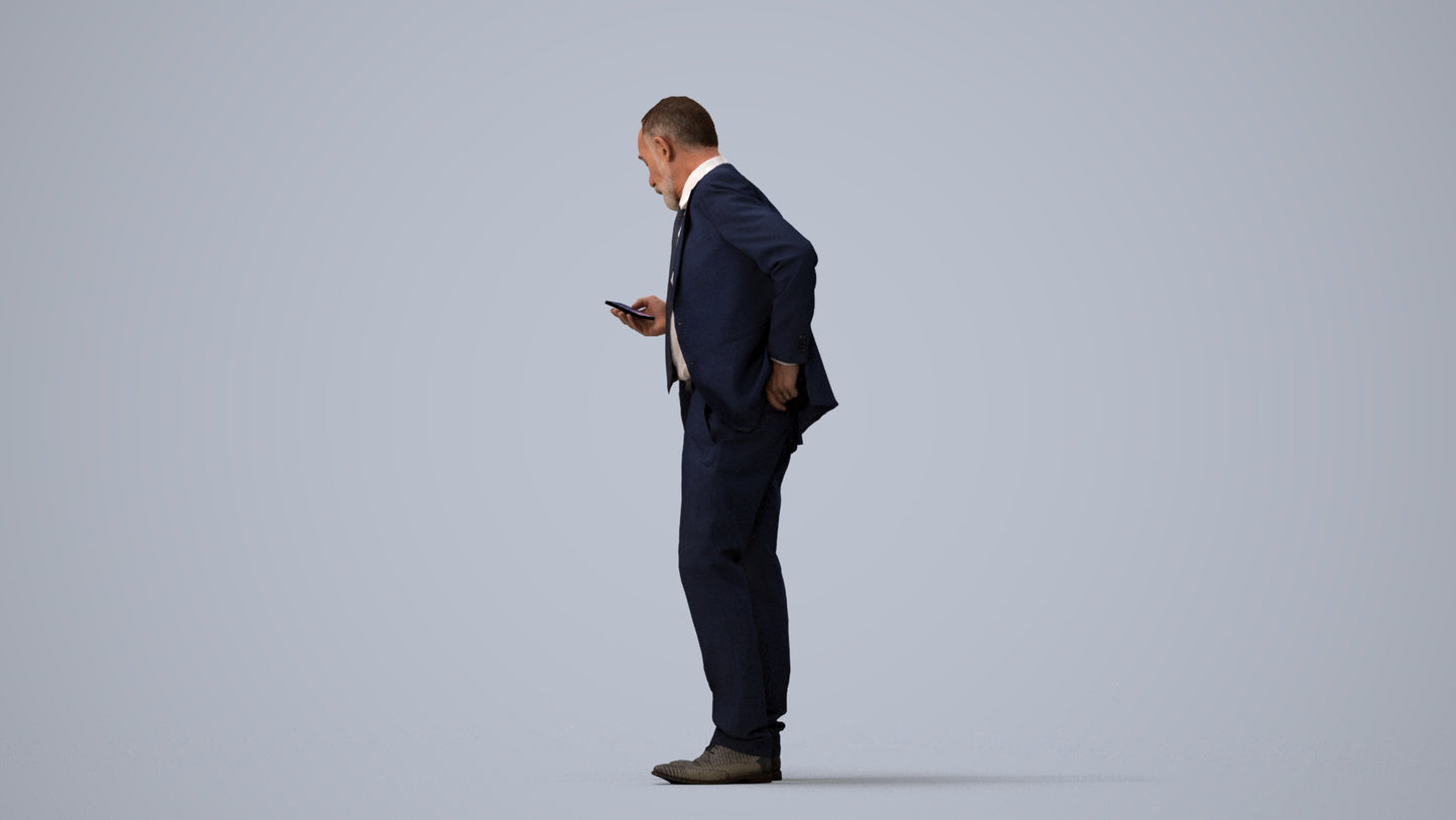 realistic 3D senior man business, scanned archviz people for Blender and 3ds Max, three-quarter view render
