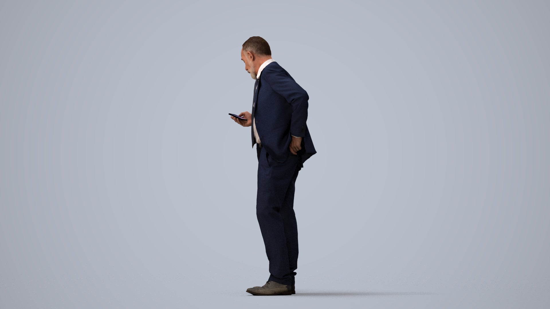 realistic 3D senior man business, scanned archviz people for Blender and 3ds Max, three-quarter view render