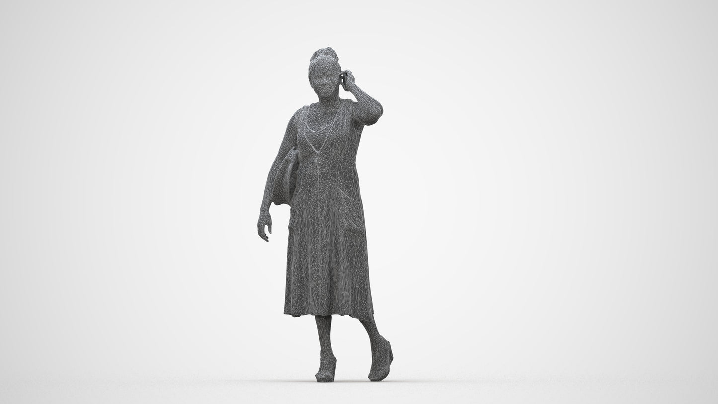 photogrammetry 3D woman casual walking, realistic human model archviz FBX, wireframe back view