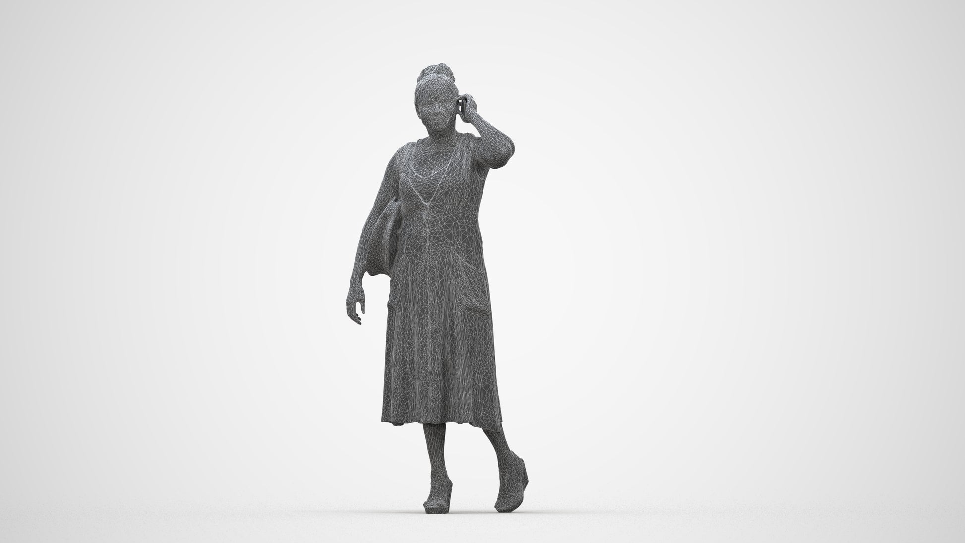 photogrammetry 3D woman casual walking, realistic human model archviz FBX, wireframe back view