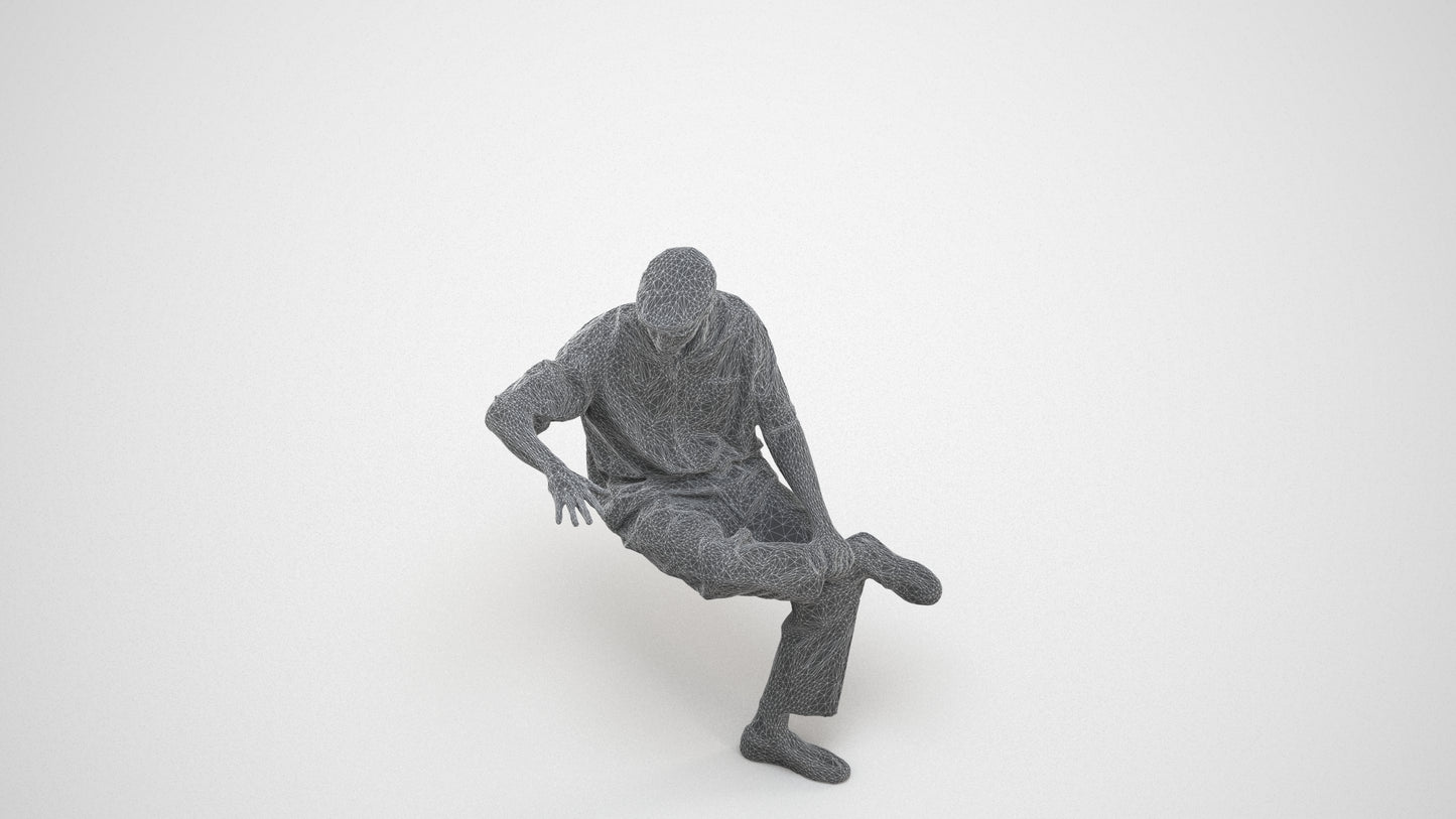 realistic 3D people man casual sitting, render-ready for V-Ray and Corona, FBX OBJ, wireframe three-quarter view