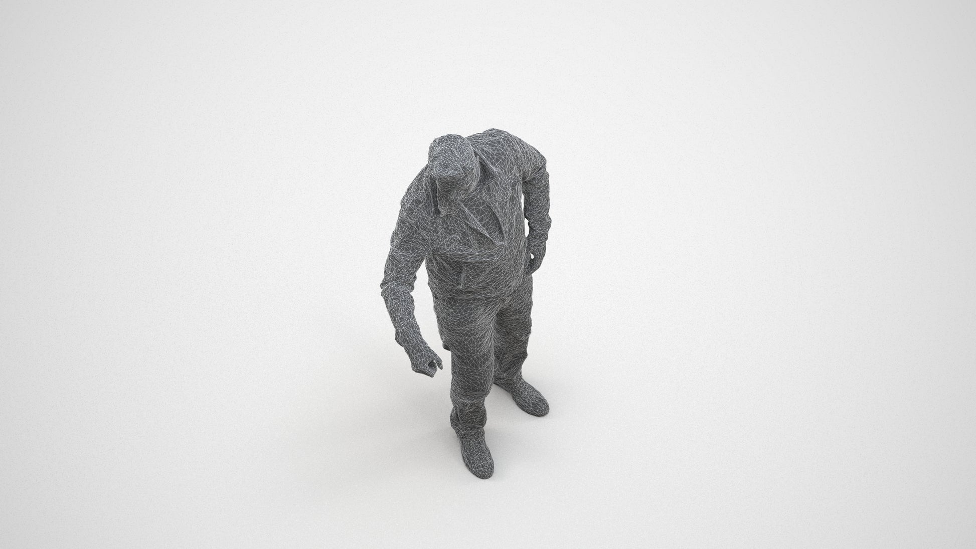 realistic 3D human man casual door, archviz people FBX OBJ for Blender, wireframe three-quarter view