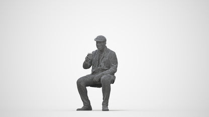 3D scanned man sitting casual, photorealistic archviz people for Enscape and SketchUp, wireframe back view