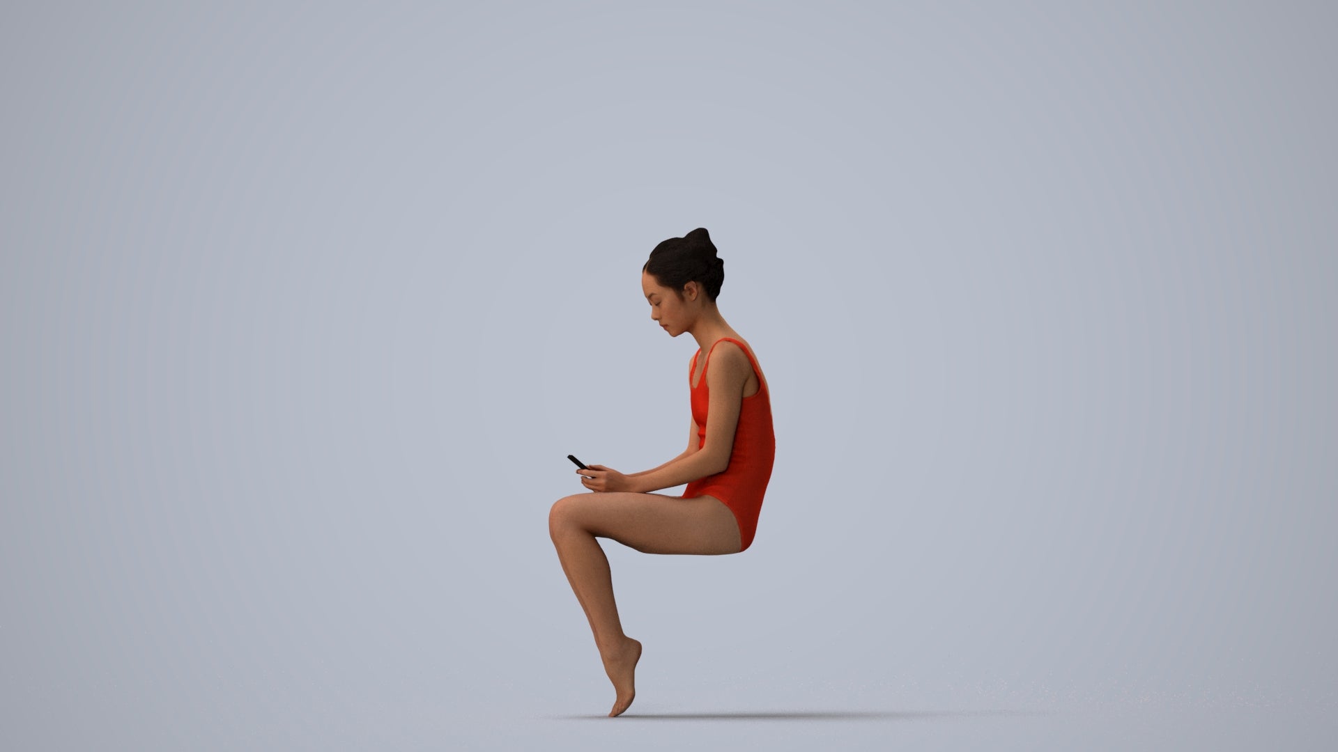 realistic 3D human woman casual pool, archviz people FBX OBJ for Blender, three-quarter view render