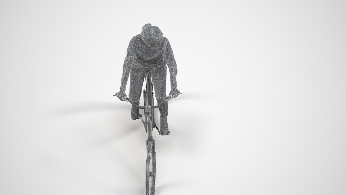 scanned 3D woman casual cycling, photogrammetry people for Enscape and V-Ray, wireframe three-quarter view