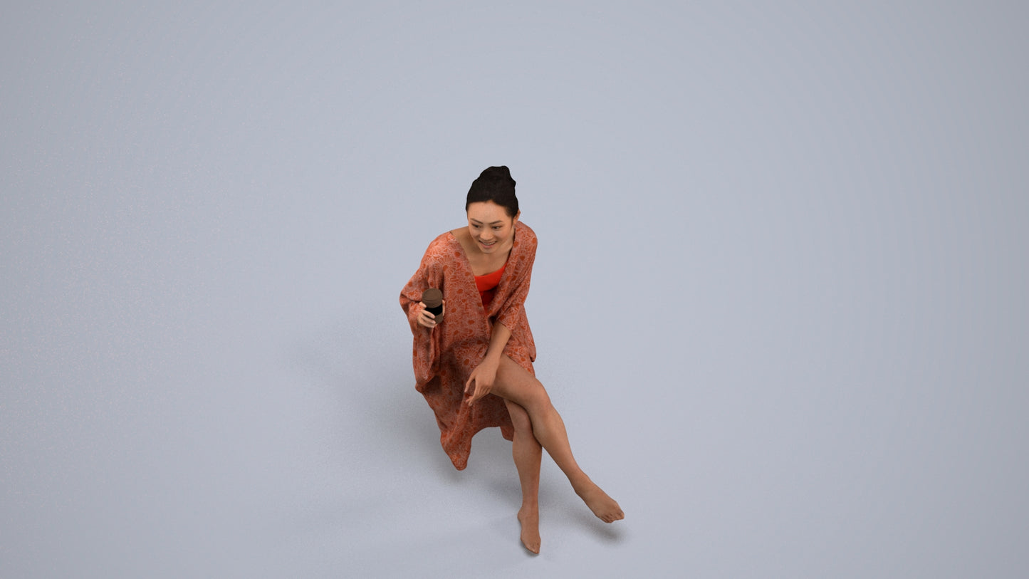 realistic 3D people woman casual pool, render-ready for V-Ray and Corona, FBX OBJ, back view render