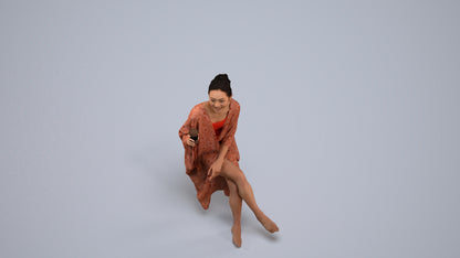 realistic 3D people woman casual pool, render-ready for V-Ray and Corona, FBX OBJ, back view render