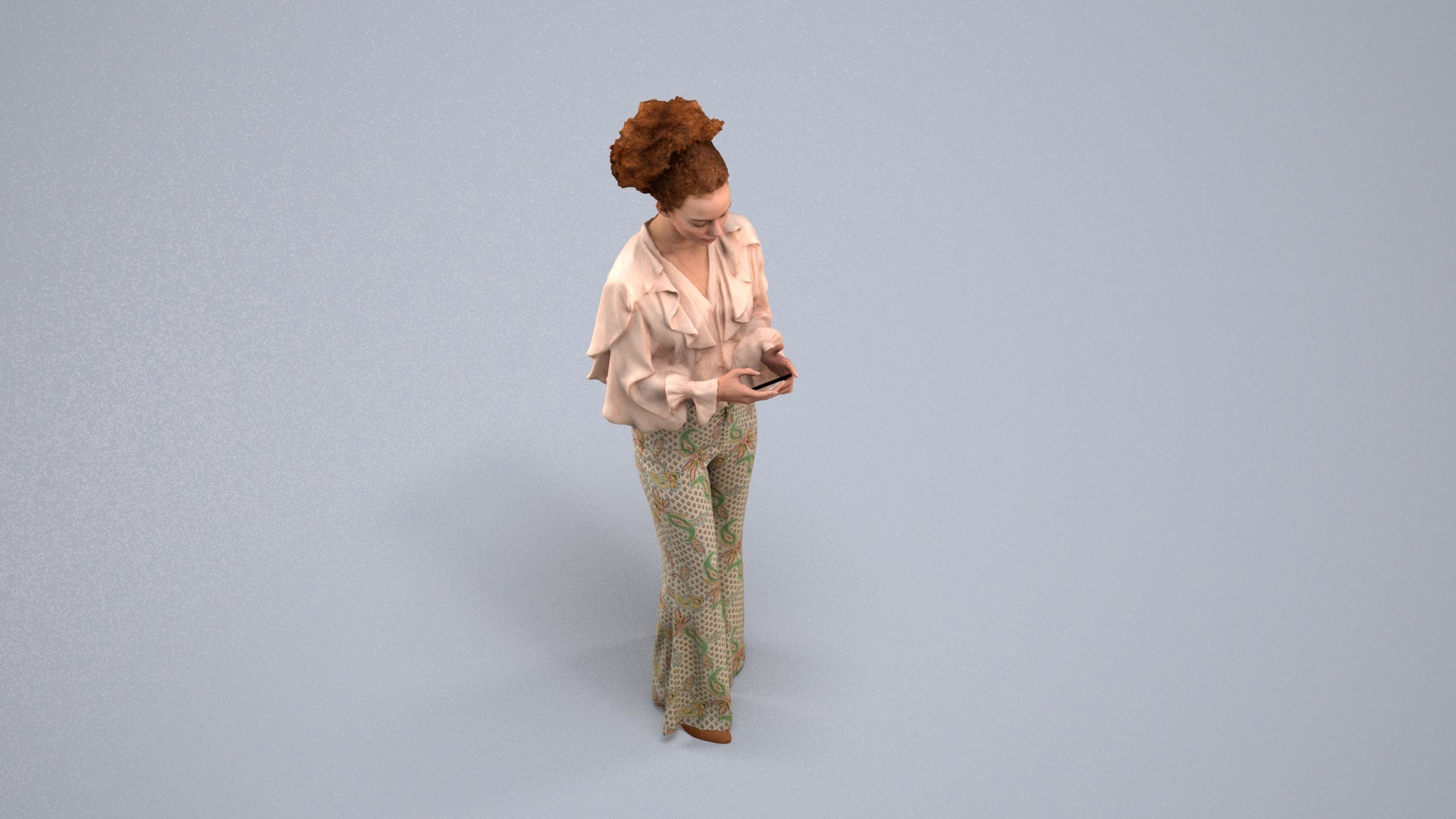 3D human model woman casual standing, photogrammetry scanned person for archviz, back view render