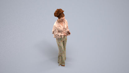 3D human model woman casual standing, photogrammetry scanned person for archviz, back view render