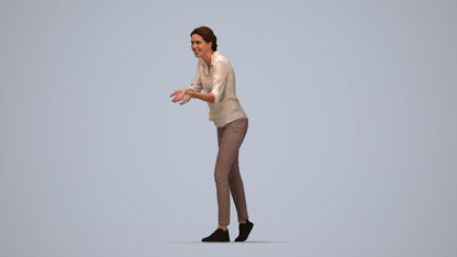 3D human model woman casual standing, photogrammetry scanned person for archviz, top-down view render