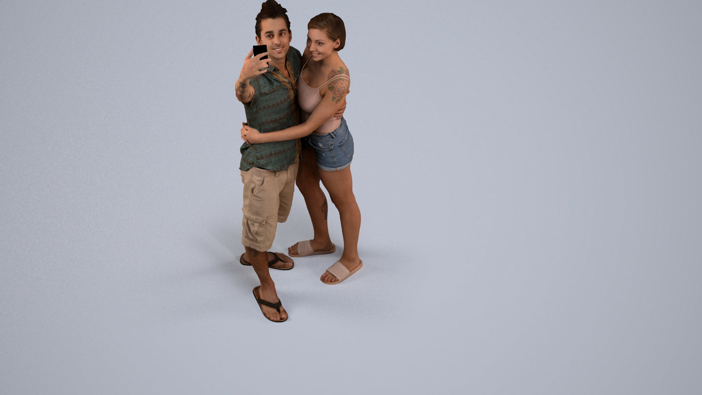 3D human model woman couple, photogrammetry scanned person for archviz, back view render