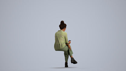 photogrammetry 3D woman casual sitting, realistic human model archviz FBX, front view render