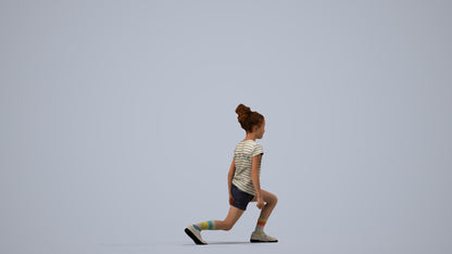 realistic 3D girl casual kids, scanned archviz people for Blender and 3ds Max, side view render