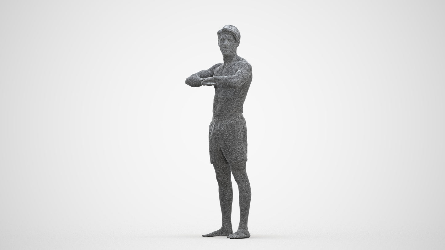 scanned 3D man pool, photogrammetry people for Enscape and V-Ray, three-quarter front view render
