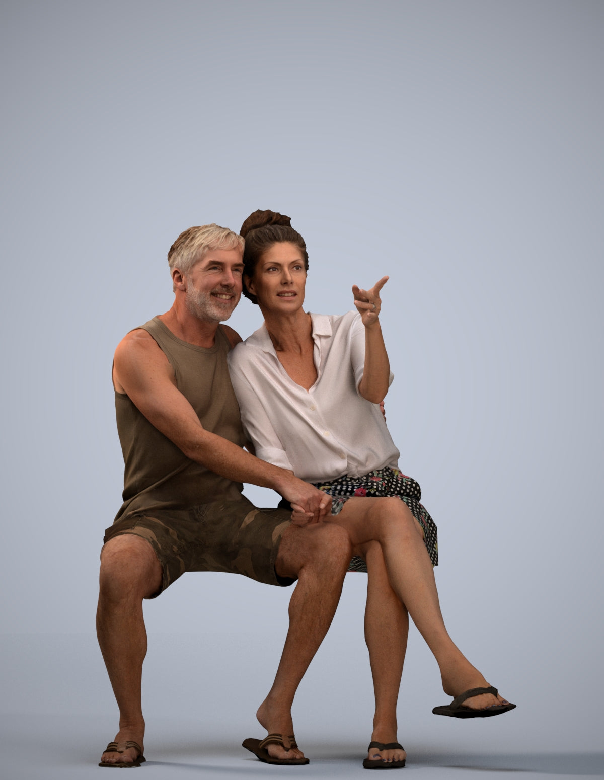 3D human model woman casual couple, photogrammetry scanned person for archviz