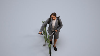 realistic 3D man business cycling, scanned archviz people for Blender and 3ds Max, back view render