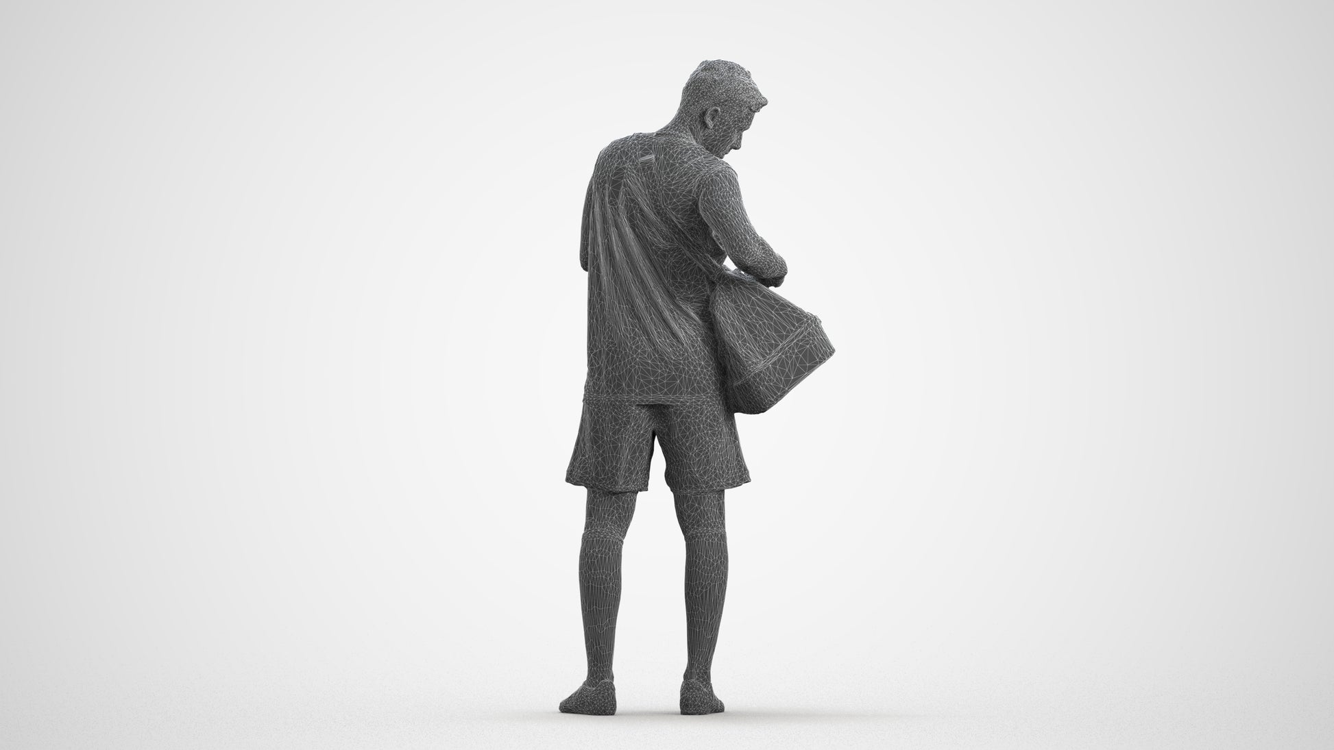 3D scanned man sport, photorealistic archviz people for Enscape and SketchUp, wireframe front view