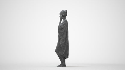 3D human model woman standing, photogrammetry scanned person for archviz, square thumbnail