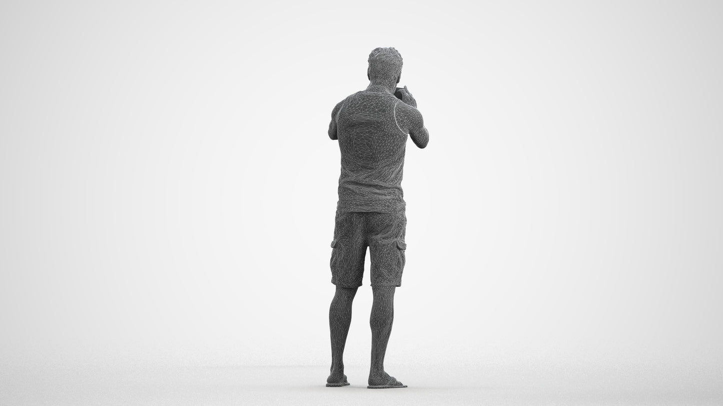 realistic 3D man casual standing, scanned archviz people for Blender and 3ds Max, wireframe front view