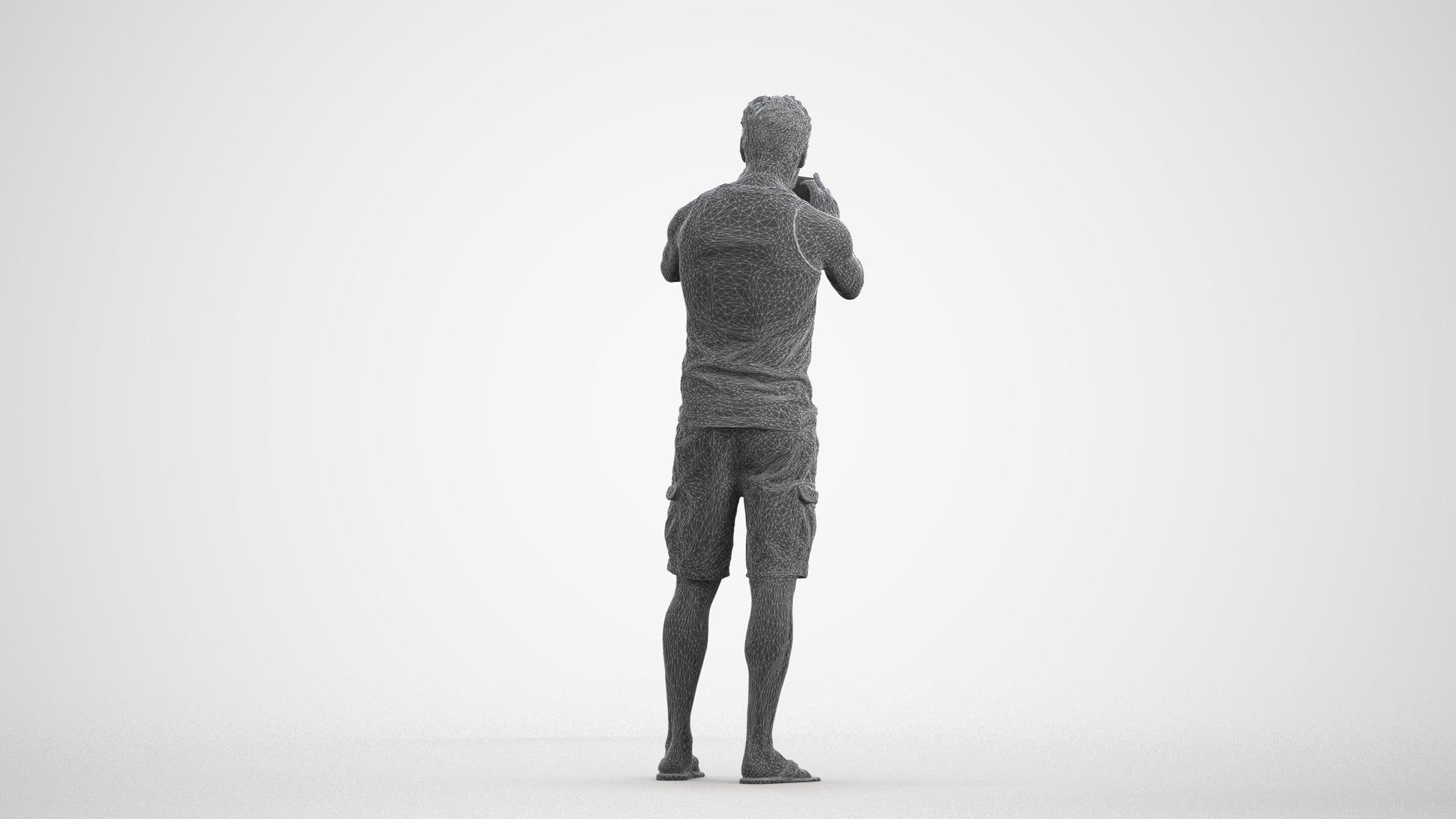 realistic 3D man casual standing, scanned archviz people for Blender and 3ds Max, wireframe front view