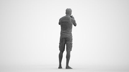 realistic 3D man casual standing, scanned archviz people for Blender and 3ds Max, wireframe front view