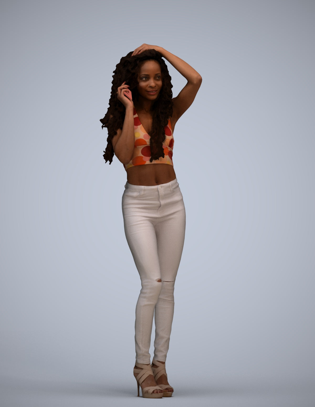 realistic 3D woman casual standing, scanned archviz people for Blender and 3ds Max
