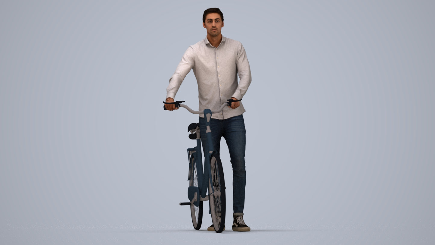 realistic 3D people man casual cycling, render-ready for V-Ray and Corona, FBX OBJ, top-down view render