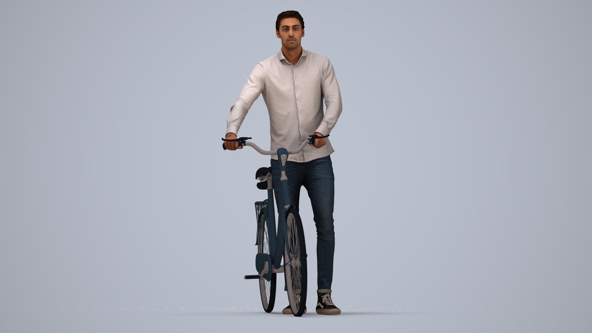 realistic 3D people man casual cycling, render-ready for V-Ray and Corona, FBX OBJ, top-down view render