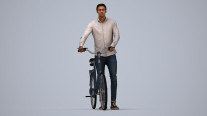 realistic 3D people man casual cycling, render-ready for V-Ray and Corona, FBX OBJ, top-down view render