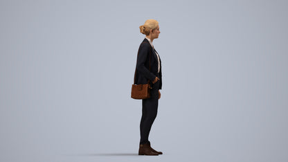 realistic 3D human woman business, archviz people FBX OBJ for Blender, side view render
